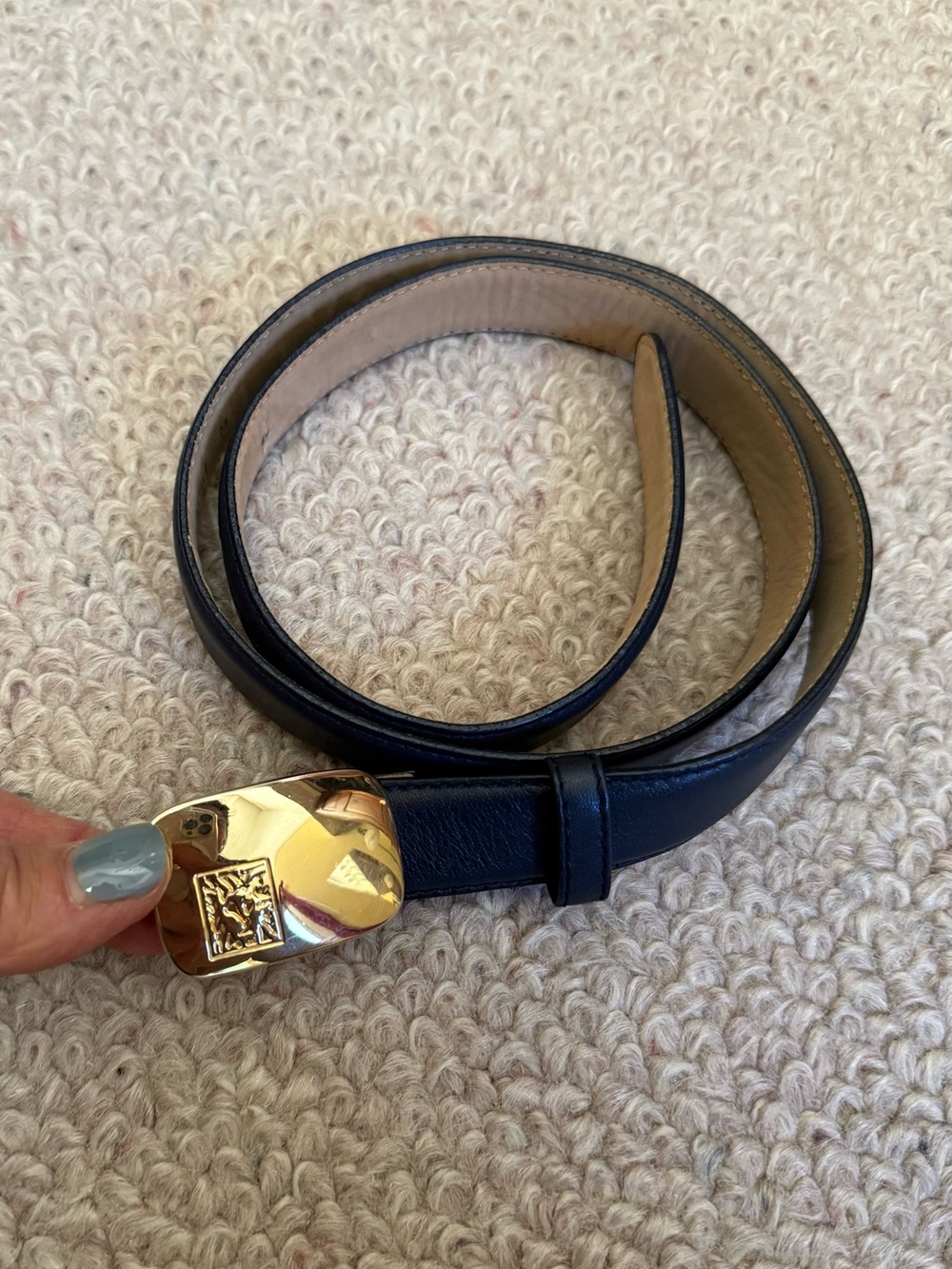 Dark Navy Anne Klein Calderon
Leather Belt with Lion
Head Buckle